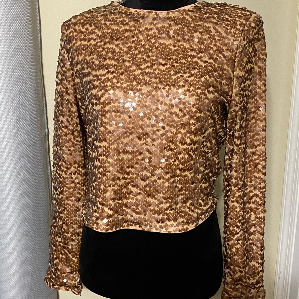 Sample by Astr the Label- Sequin Long Sleeve Top in Brown